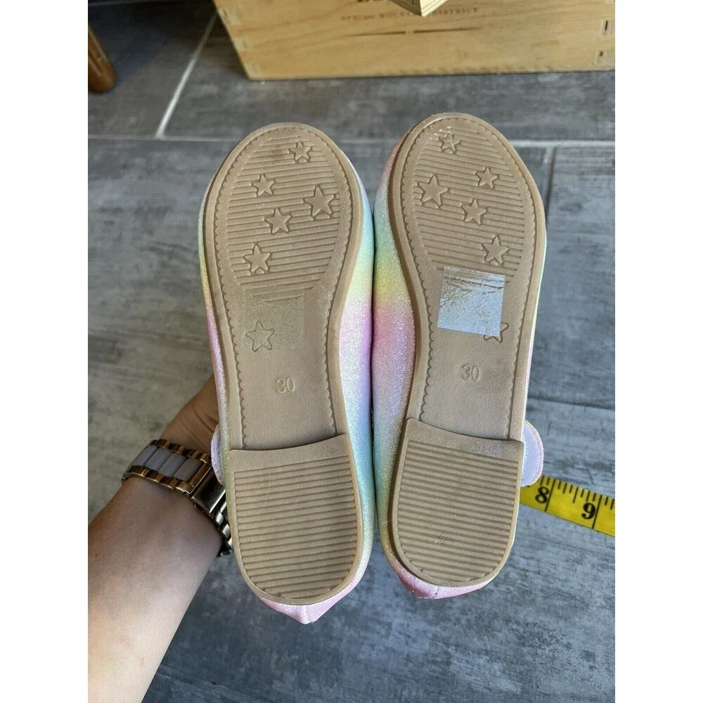Girls Rainbow Glitter Shimmer Ombre Mary Jane Shoes Bows Flats Ballet EUR 30 12